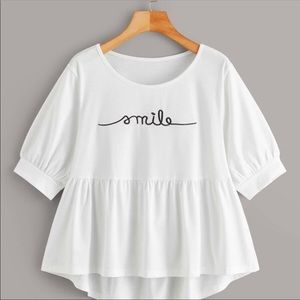 NWOT Anthropologie White Graphic peplum blouse